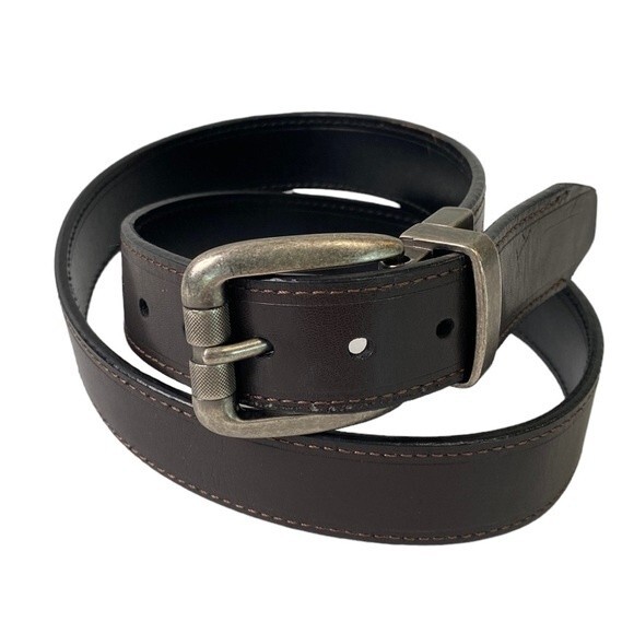 Levi's Reversible Black or Brown Silver Tone Buckle Leather Belt Size L 30-32" - Picture 1 of 15